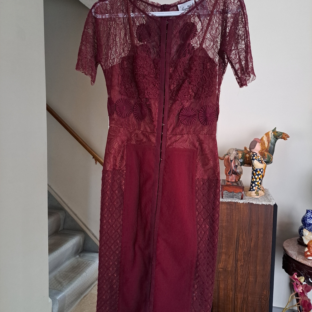 Anthropologie Byron Lars Beguile Burgundy Lace Midi Dress